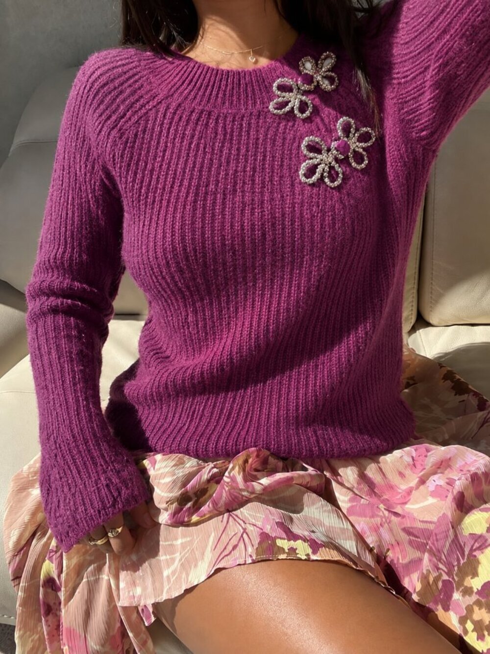 J. Crew Pink Knit Crew Neck Sweater Size XXS Asymmetrical